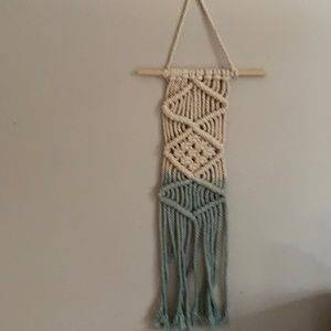 Cream and blue macrame wall hanging